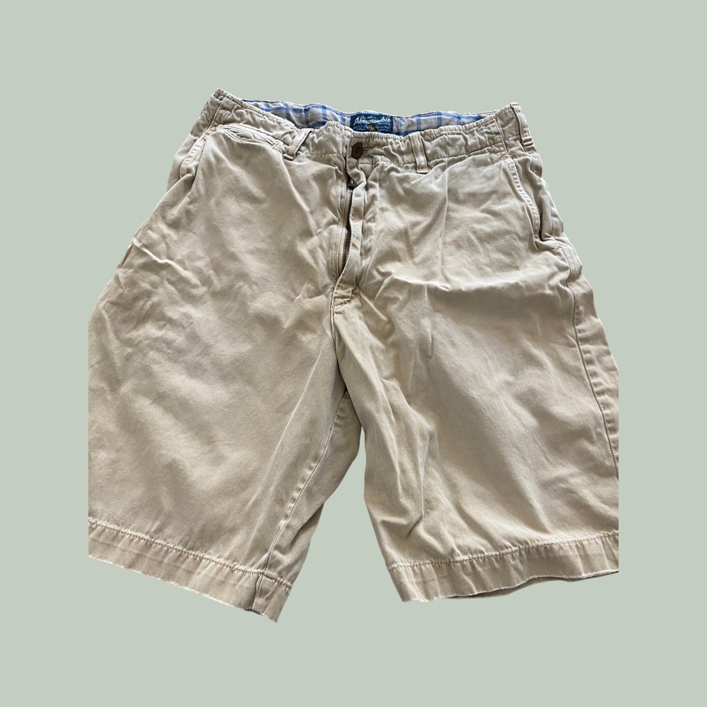 Abercrombie & Fitch Mens Khaki Chino Shorts Size 33 Tan Cotton Twill Drawstring